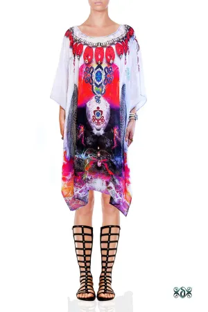 CRYSTALLIUS Radiant Crystals Pure Silk Devarshy Short Embellished Kaftan - 1099A