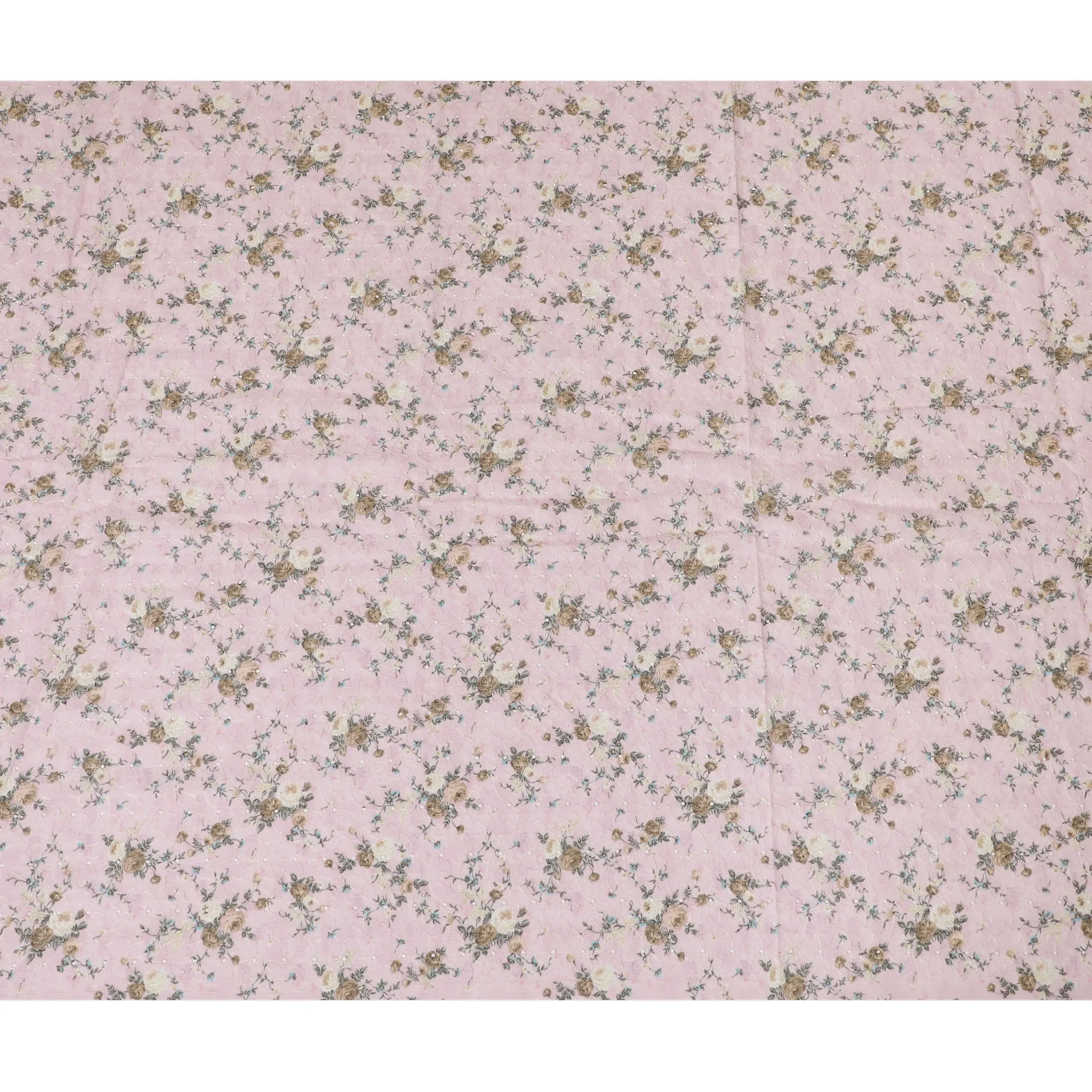 Delicate Pink Floral blended Cotton Lawn Fabric with Embroidery - 110 cm Wide - D19604
