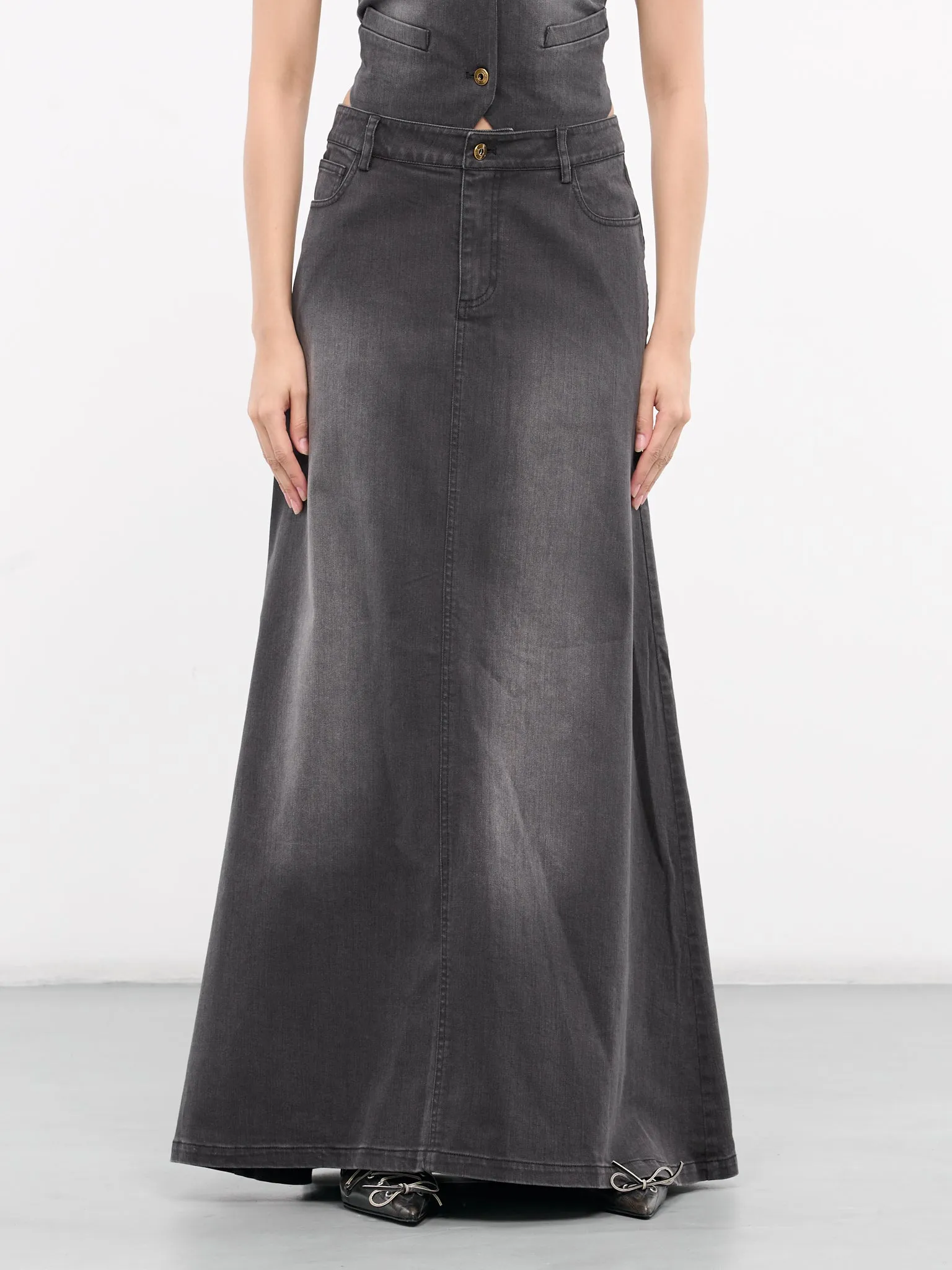 Denim Washed Long Skirt (SK-08BK-BLACK)
