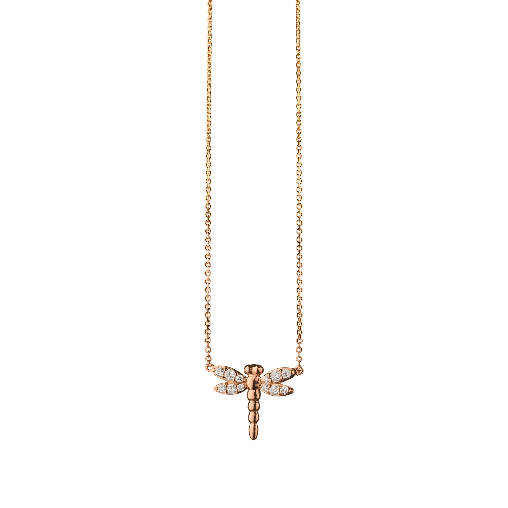 Diamond Critter Dragonfly "Grace" 18K Rose Gold Necklace