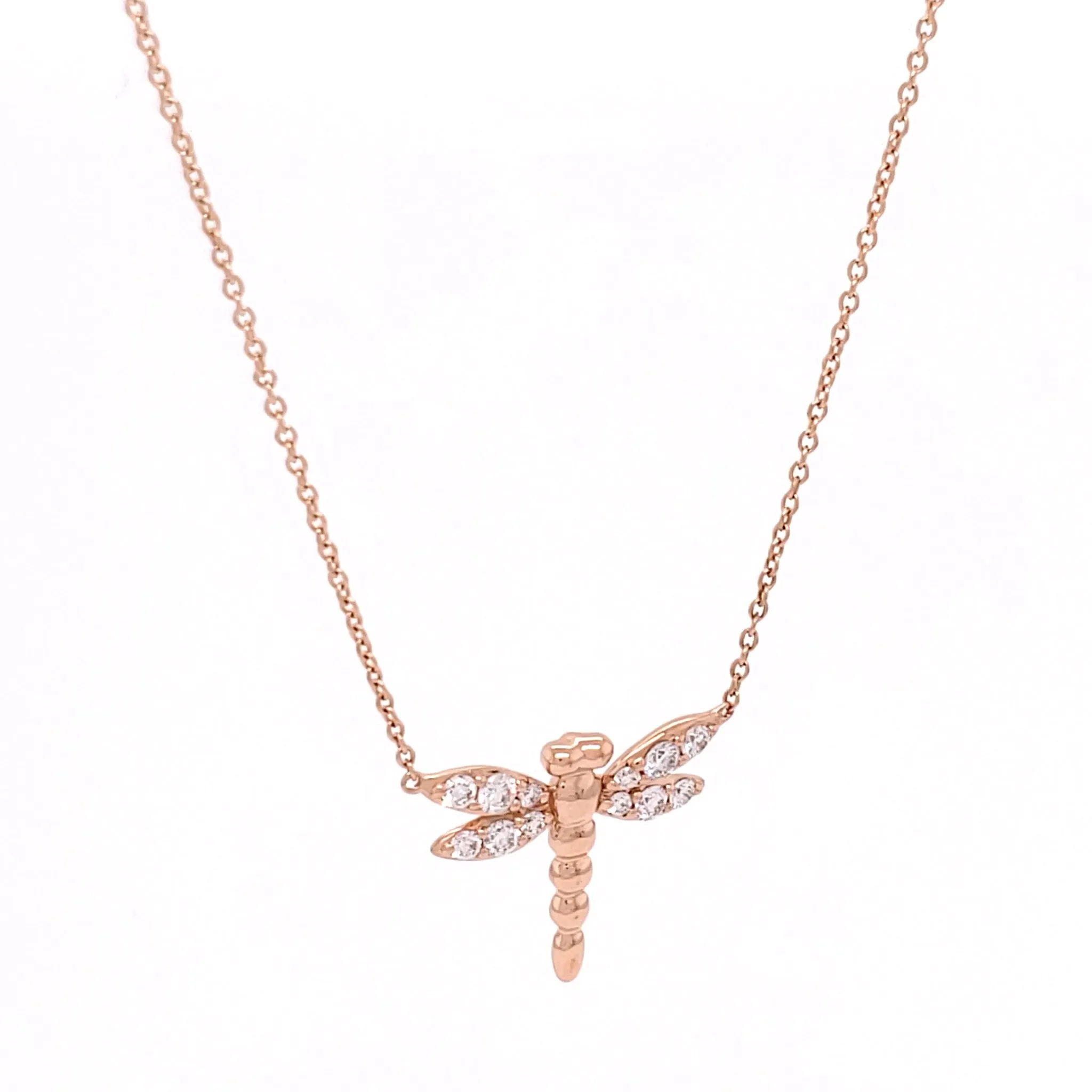 Diamond Critter Dragonfly "Grace" 18K Rose Gold Necklace