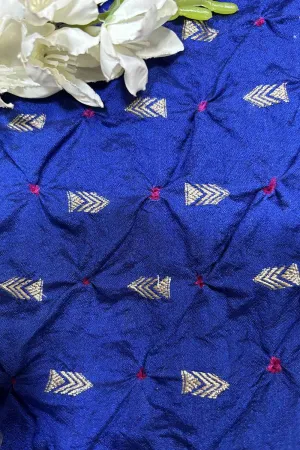 Elegant Blue Banarasi Bandhani Handloom Chiniya Silk Fabric ( 2.5 Mtr )