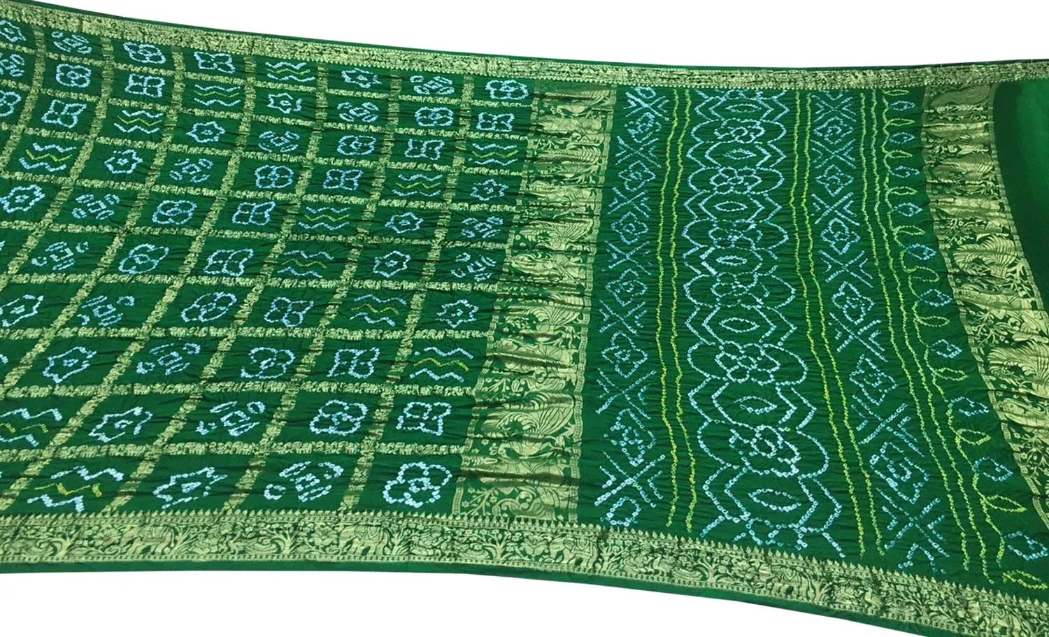 Elegant Green Bandhani Gajji Silk Gharchola Saree