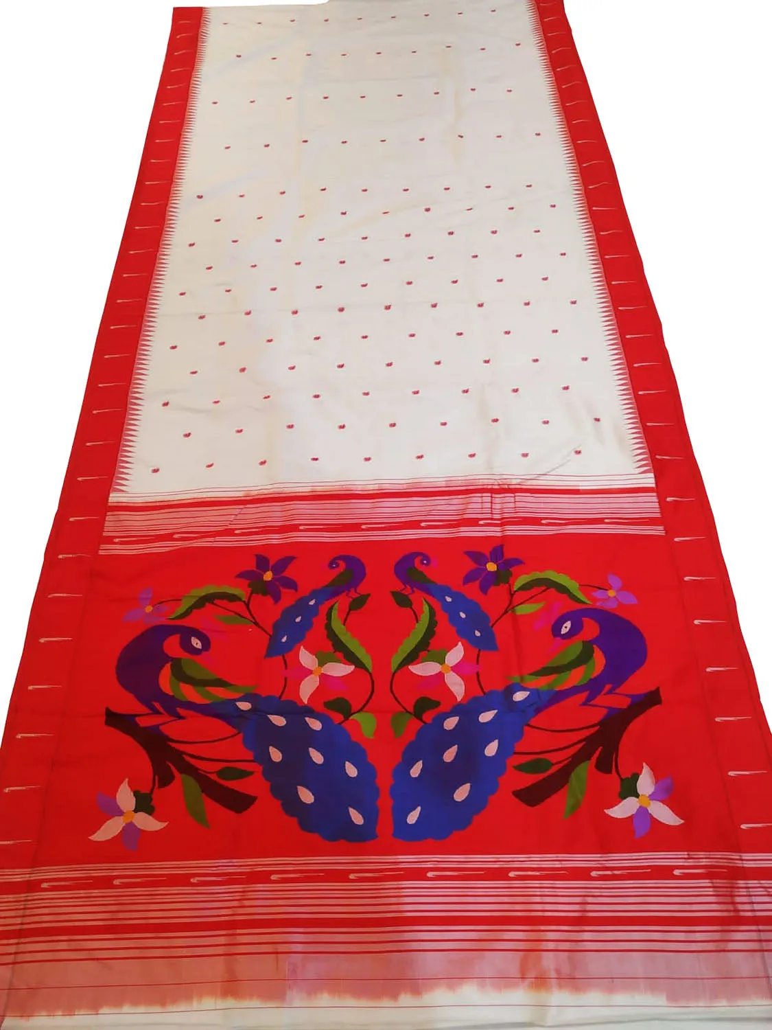 Elegant Off White Paithani Silk Saree with Muniya Border