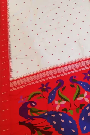 Elegant Off White Paithani Silk Saree with Muniya Border