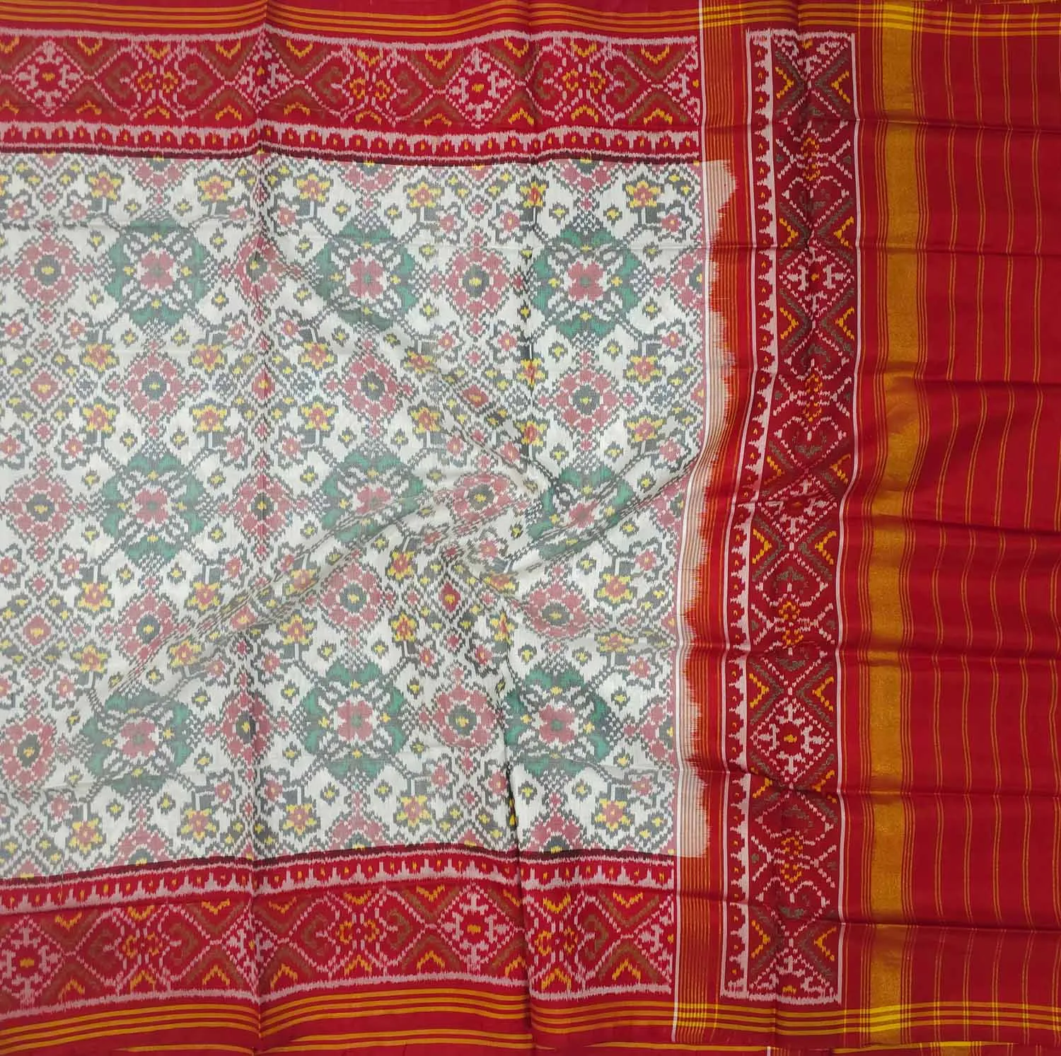 Elegant Off White Silk Dupatta with Semi Patan Patola Handloom Design