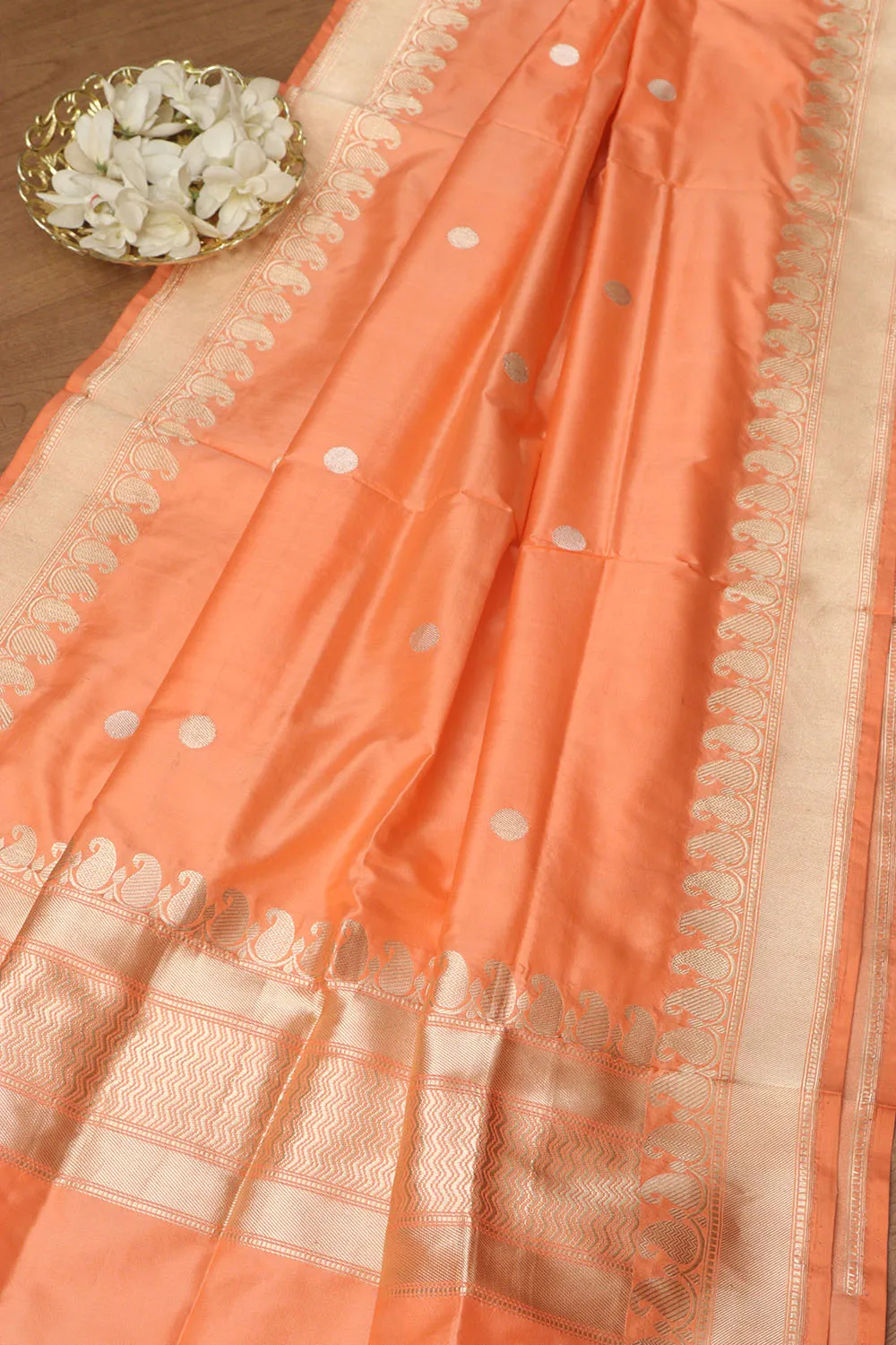 Elegant Peach Banarasi Handloom Pure Katan Silk Dupatta