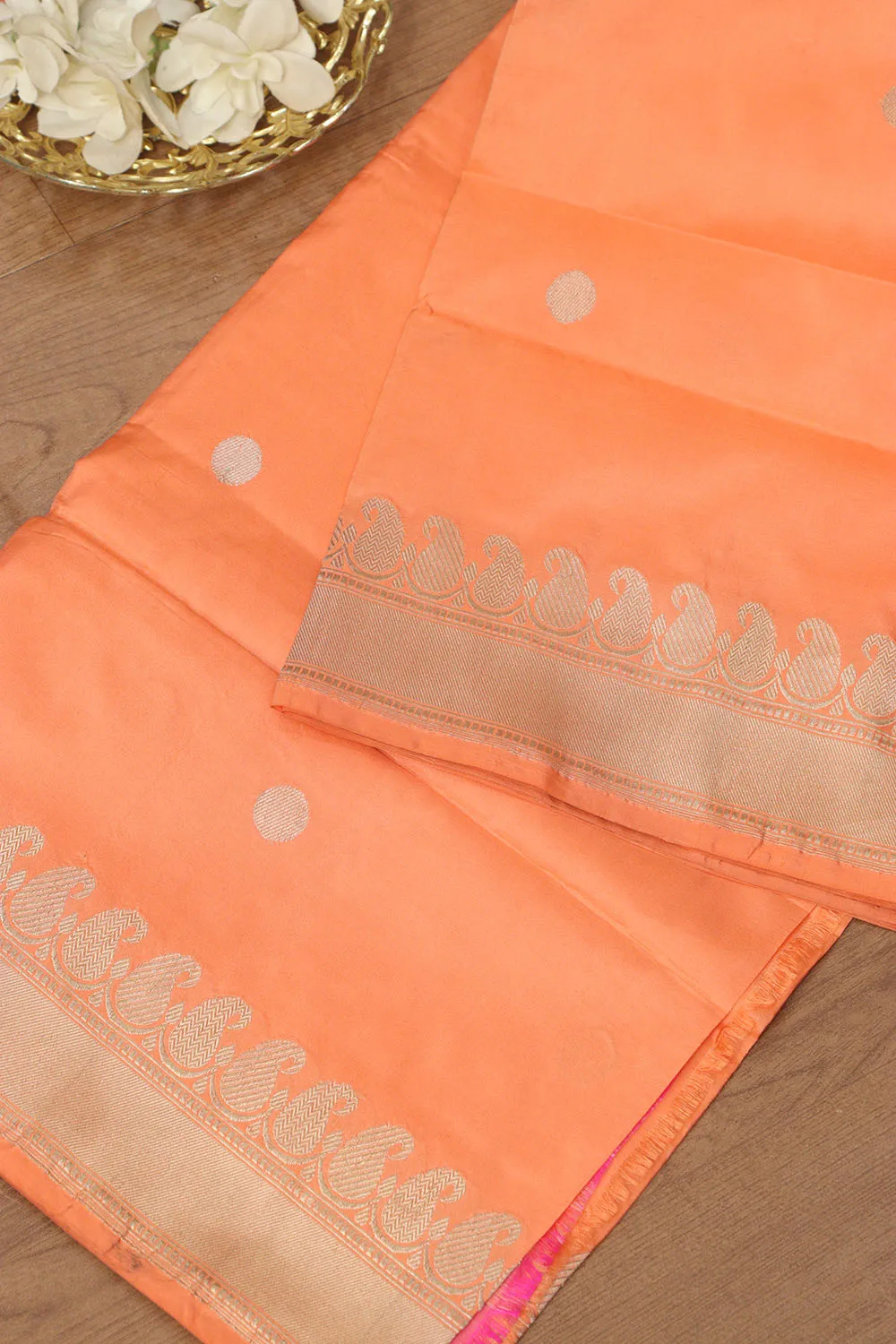 Elegant Peach Banarasi Handloom Pure Katan Silk Dupatta