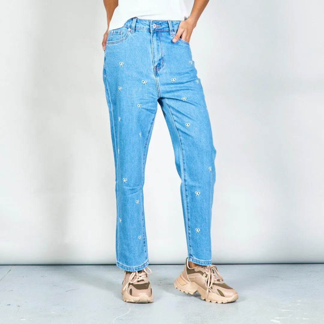 Embroidered bow straight-leg jeans wholesale