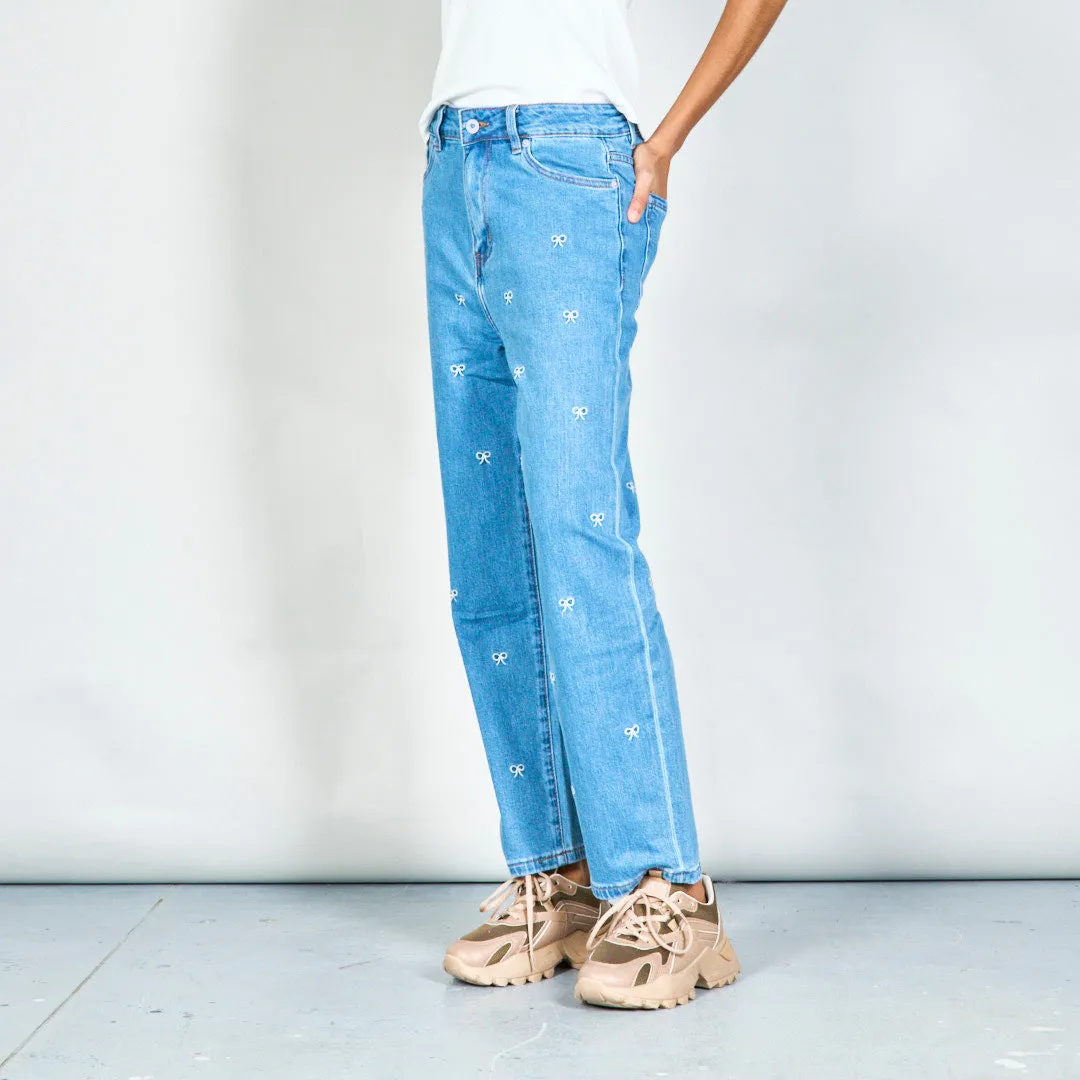 Embroidered bow straight-leg jeans wholesale
