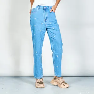 Embroidered bow straight-leg jeans wholesale
