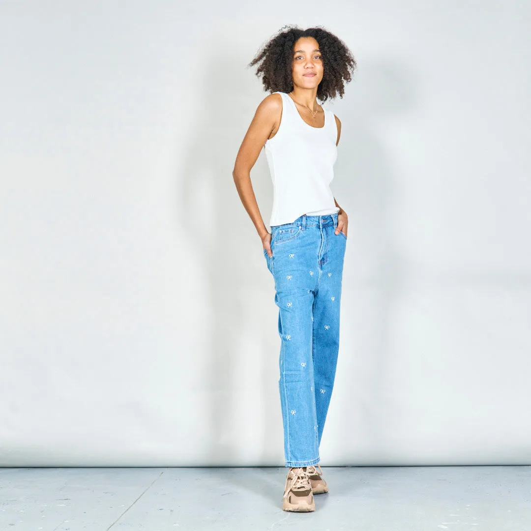 Embroidered bow straight-leg jeans wholesale