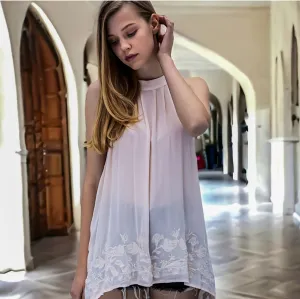 Embroidered Halter Neck Top