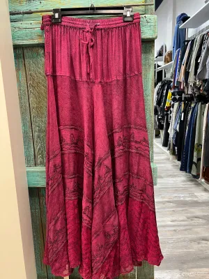Embroidered Maxi Skirt w/Chiffon in Magenta
