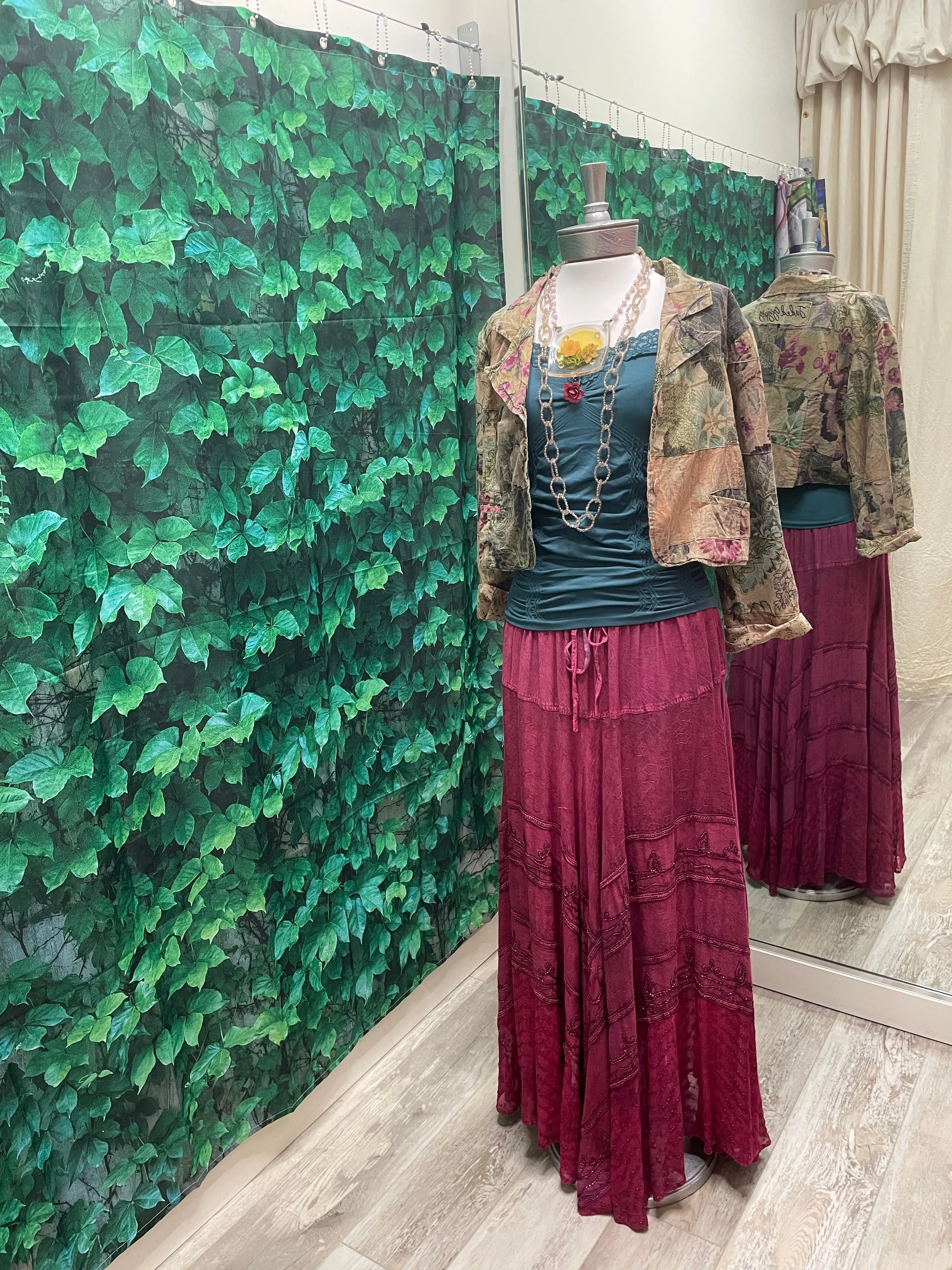 Embroidered Maxi Skirt w/Chiffon in Magenta
