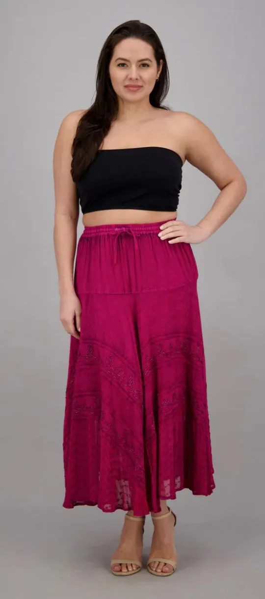 Embroidered Maxi Skirt w/Chiffon in Magenta