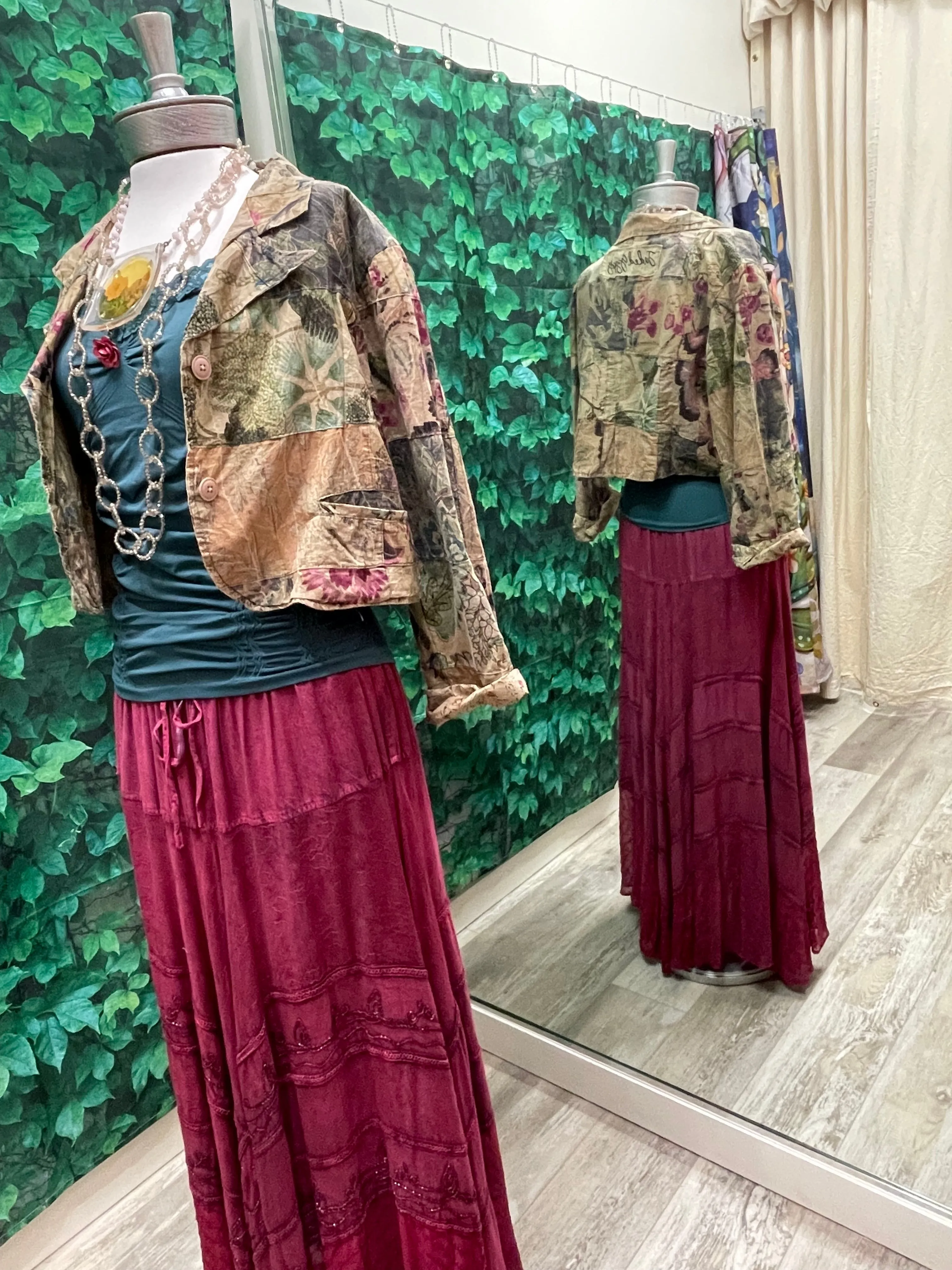 Embroidered Maxi Skirt w/Chiffon in Magenta