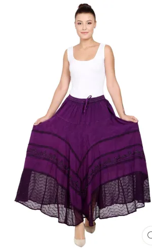 Embroidered Maxi Skirt w/Chiffon in Purple