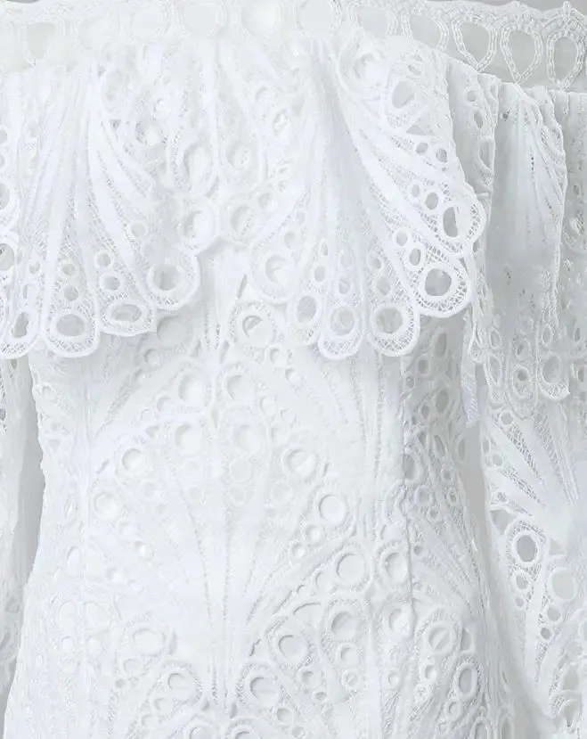 Eye Let - the Snow White Eyelet Off the Shoulder Mini Dress