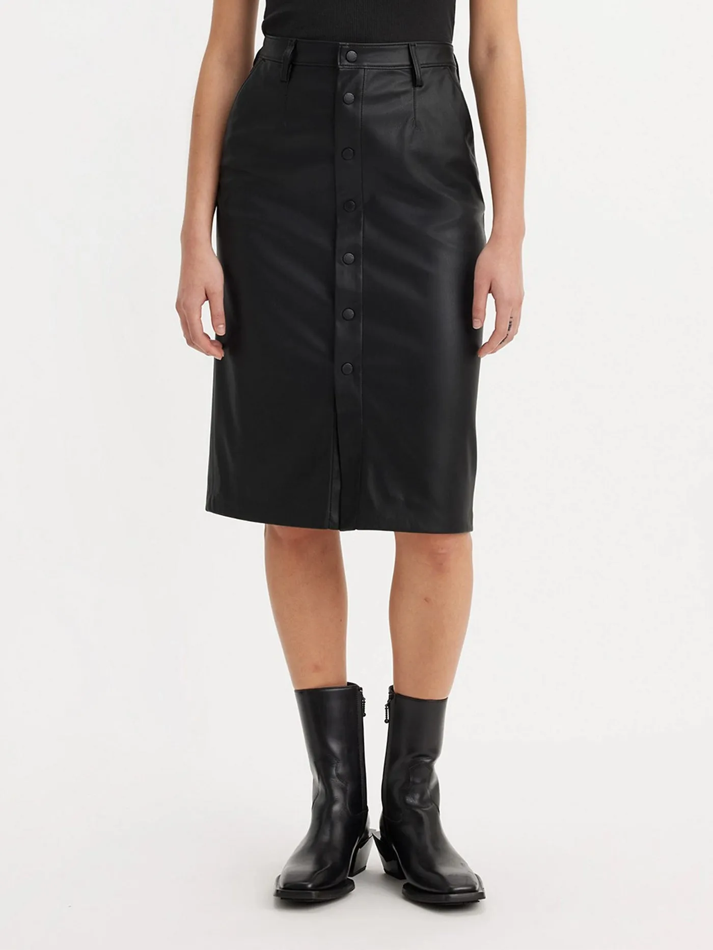 Faux Leather Icon Pencil Caviar Skirt