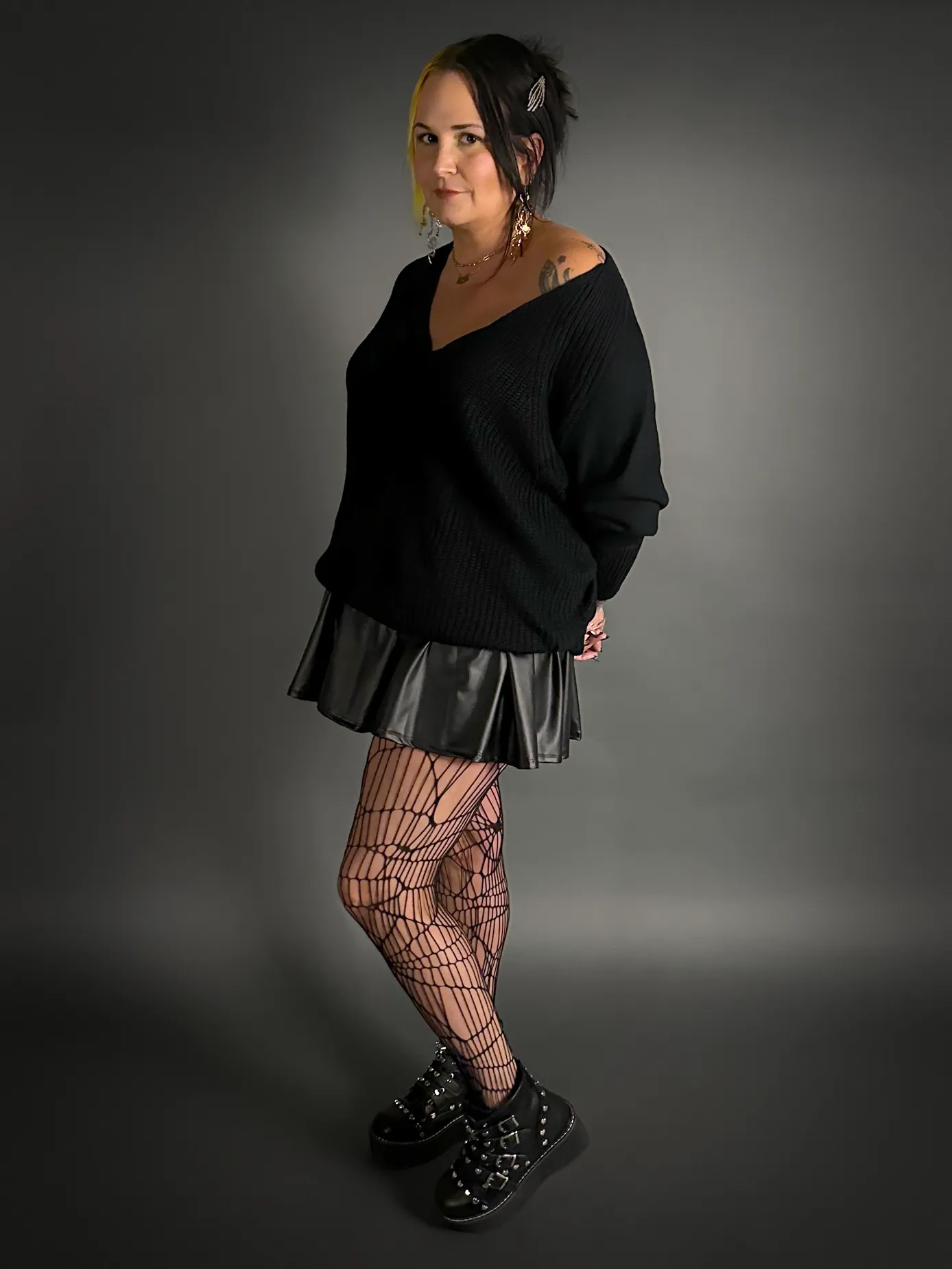 Faux Leather Mini Skater Skirt in Black