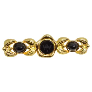 Fendi 1980s Black FF Glass Gold Tone Brooch