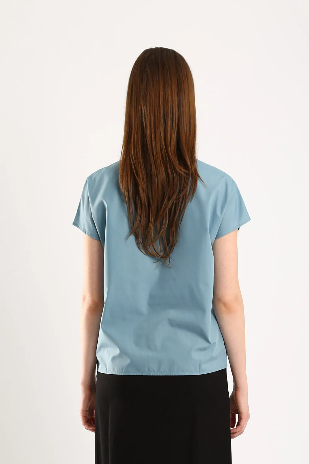 Ferrey Mandarin Collar Top in Slate Blue