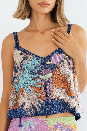 Fish Hand Beaded Top Multi Color