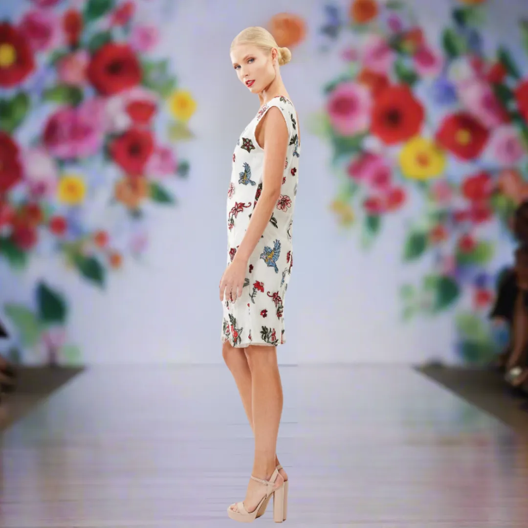 Floral Embroidered Dress on Mesh