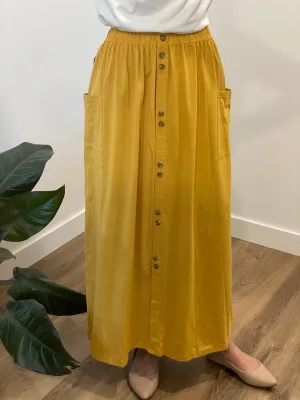 Florence Button Maxi Skirt in Yellow