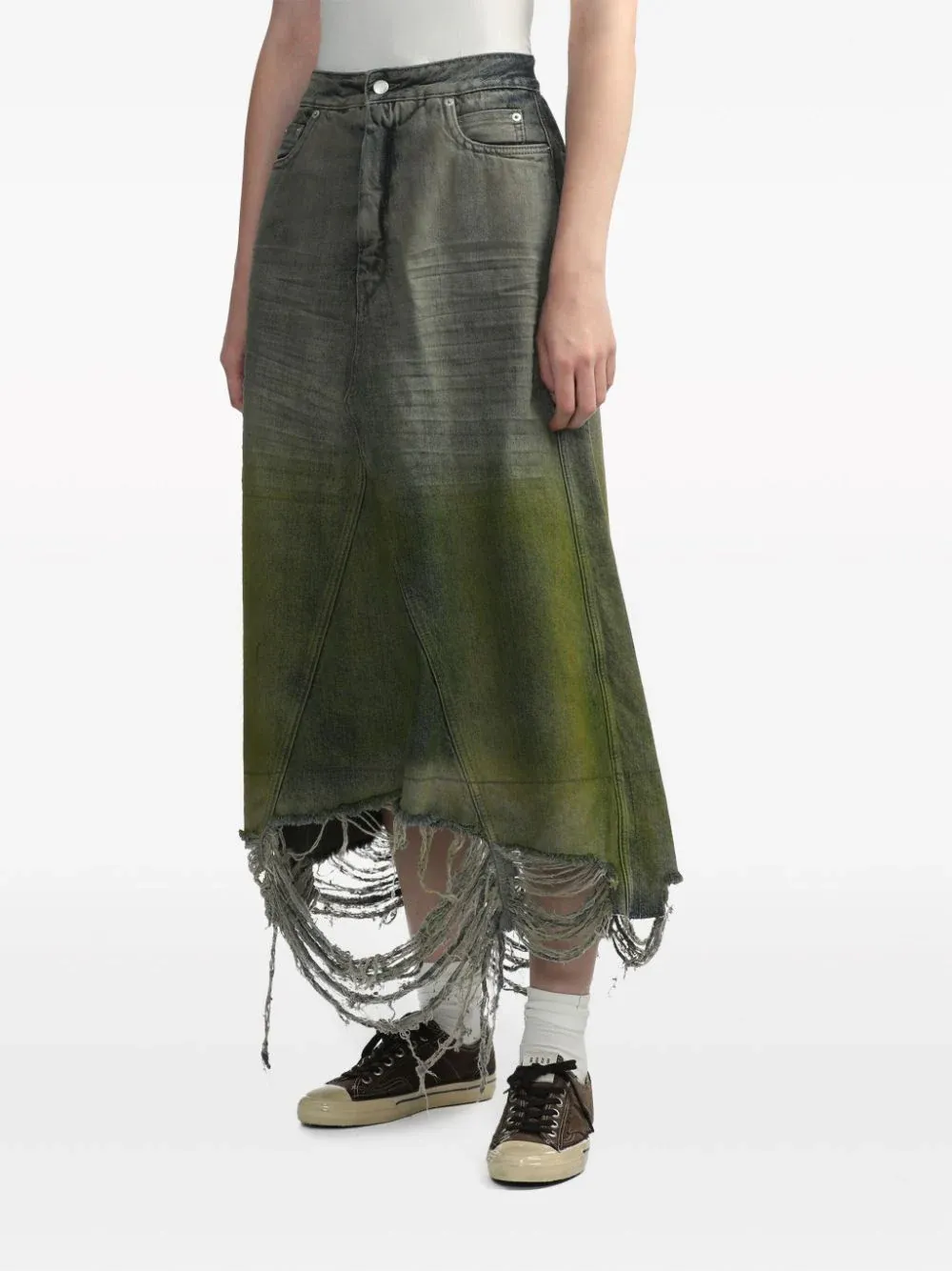 Godet 13Oz Acid Degrade Fringe Skirt