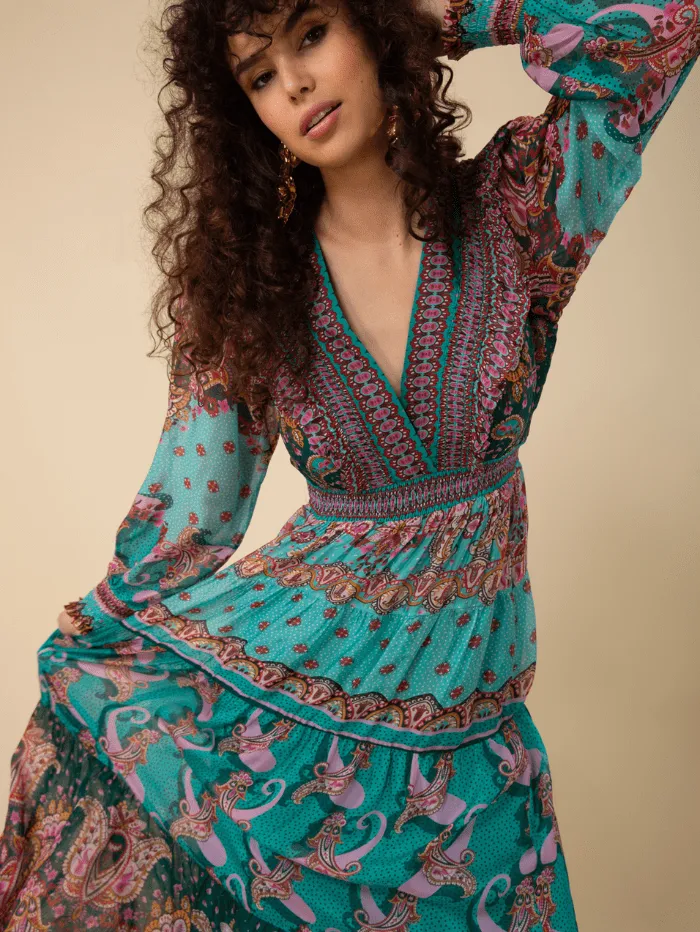 Hale Bob NYLAH Teal Print Maxi Dress 47AA612A