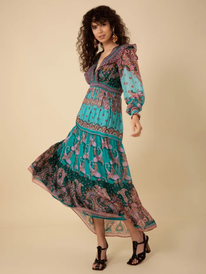 Hale Bob NYLAH Teal Print Maxi Dress 47AA612A