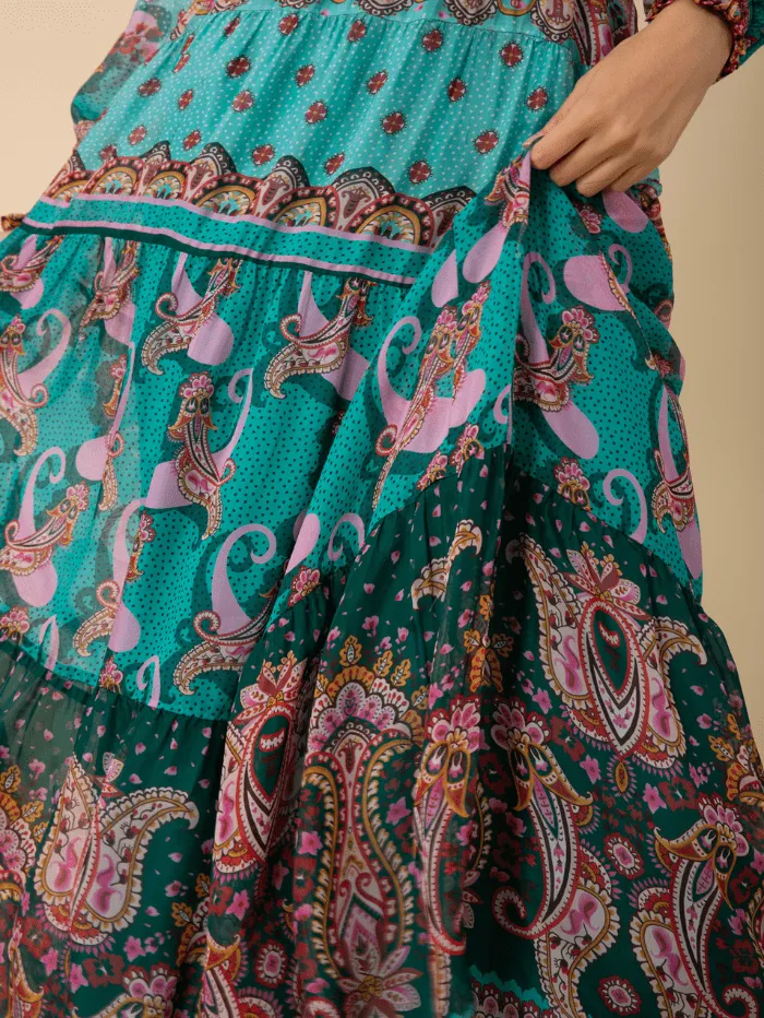 Hale Bob NYLAH Teal Print Maxi Dress 47AA612A
