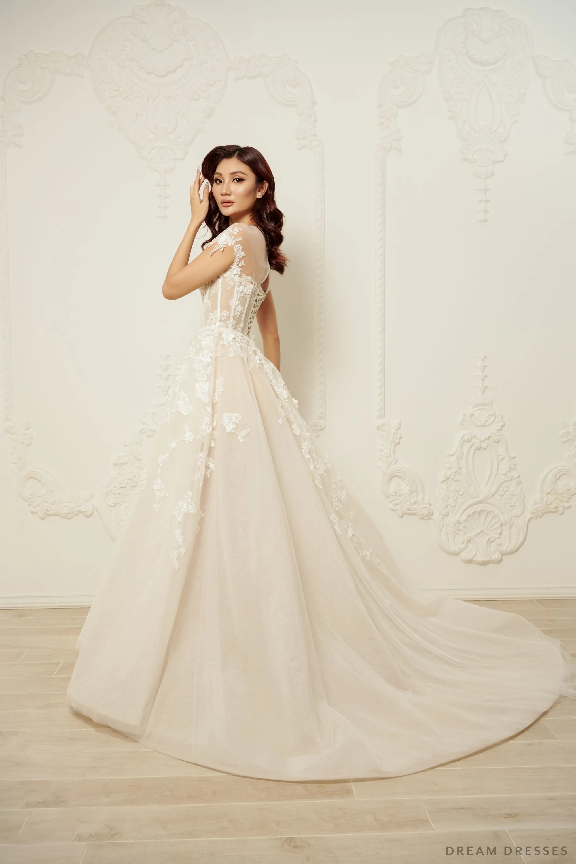 Illusion Neckline Ball Gown with Floral Lace (#JOELLE)