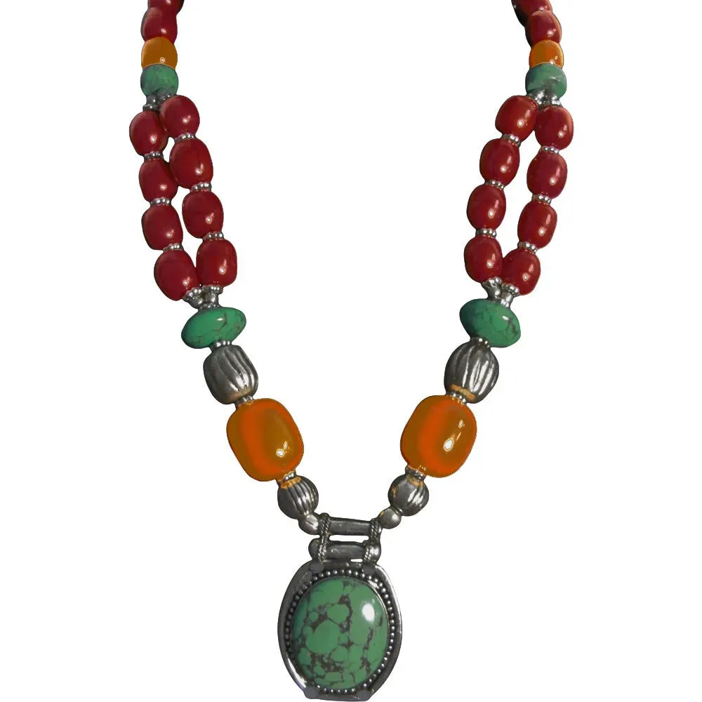 Indian Bohemian Handmade Tribal Vintage Long Beaded Pendant Necklace