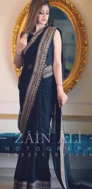 Indian Elegant embroidered wedding party saree # B1956