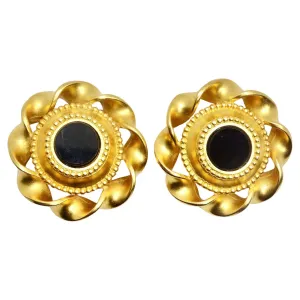 Karl Lagerfeld 1980s Gold Tone Black Stone Clip On Earrings