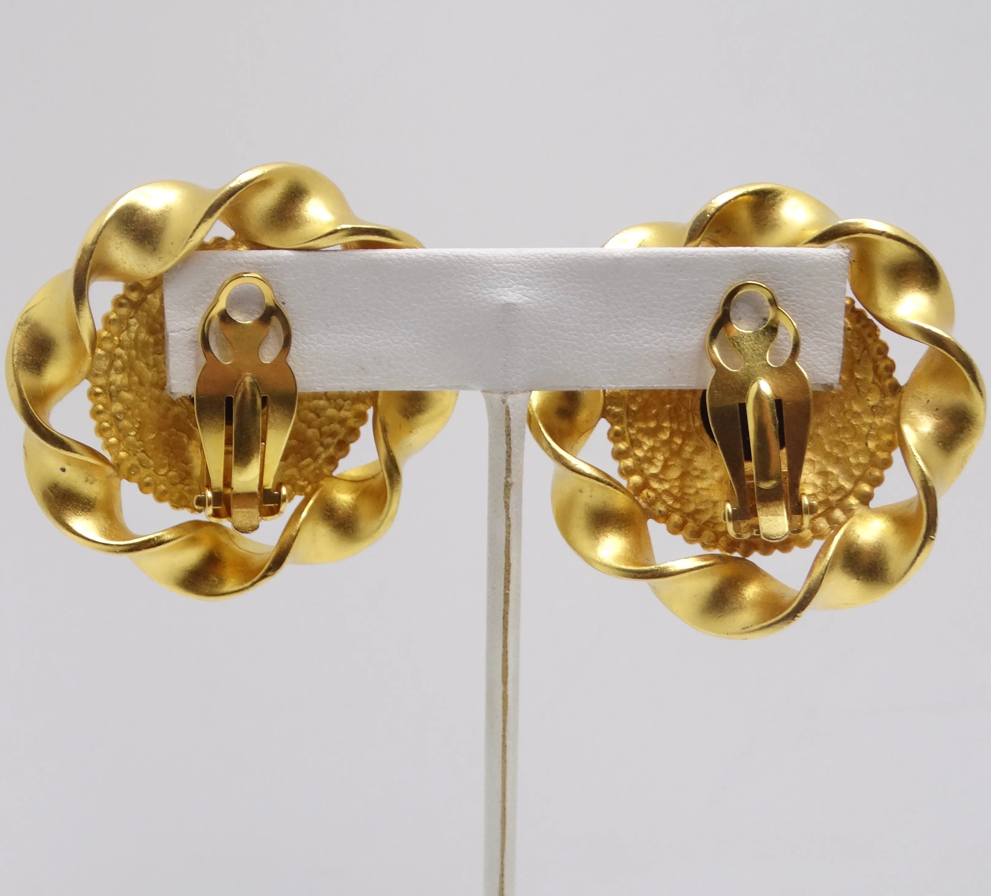 Karl Lagerfeld 1980s Gold Tone Black Stone Clip On Earrings