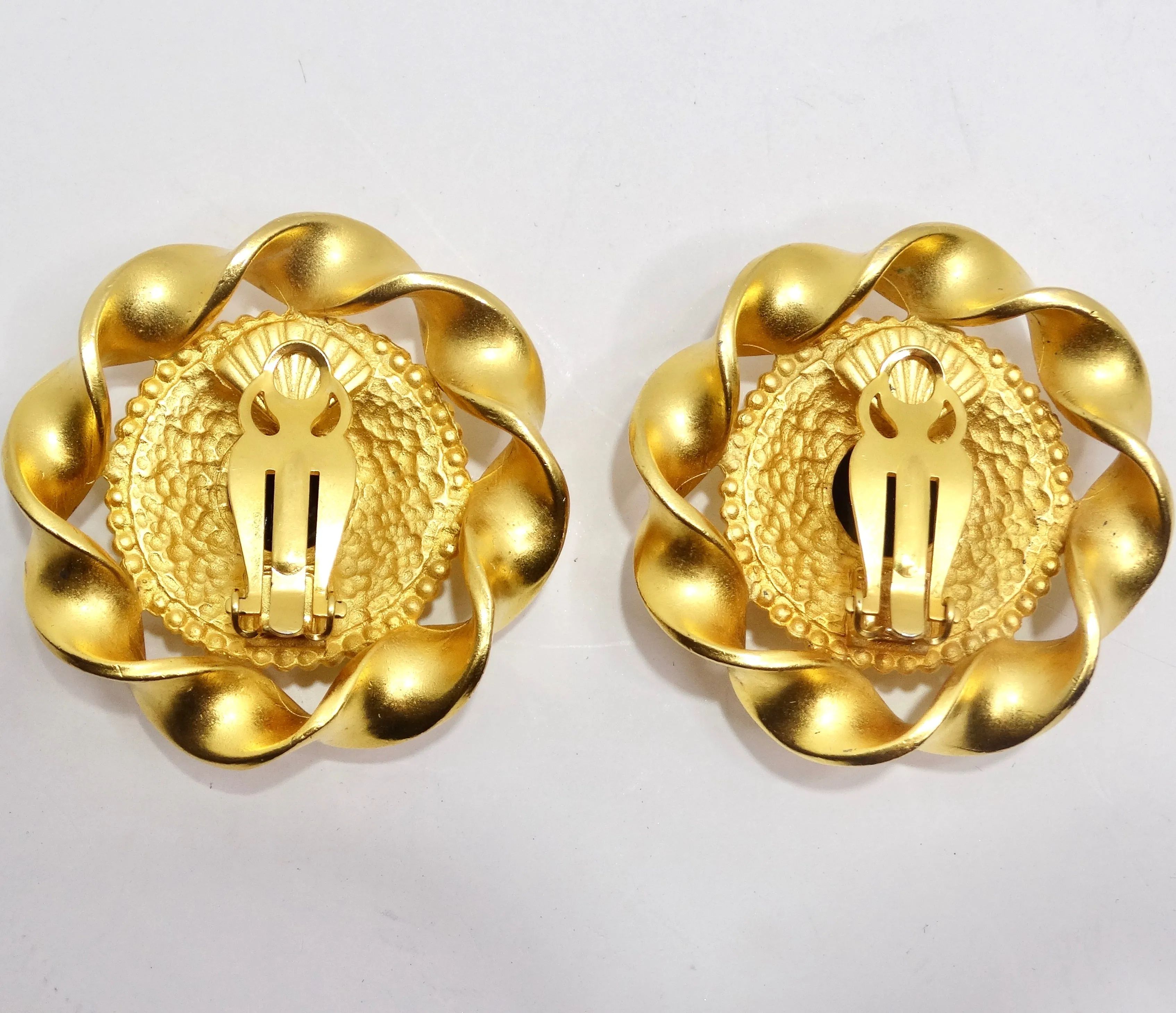 Karl Lagerfeld 1980s Gold Tone Black Stone Clip On Earrings