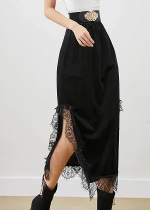 Lace Side Open Silk Velour Skirts Fall