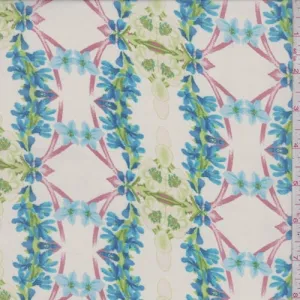 Light Buff/Aqua/Lime Floral Chain Chiffon Fabric