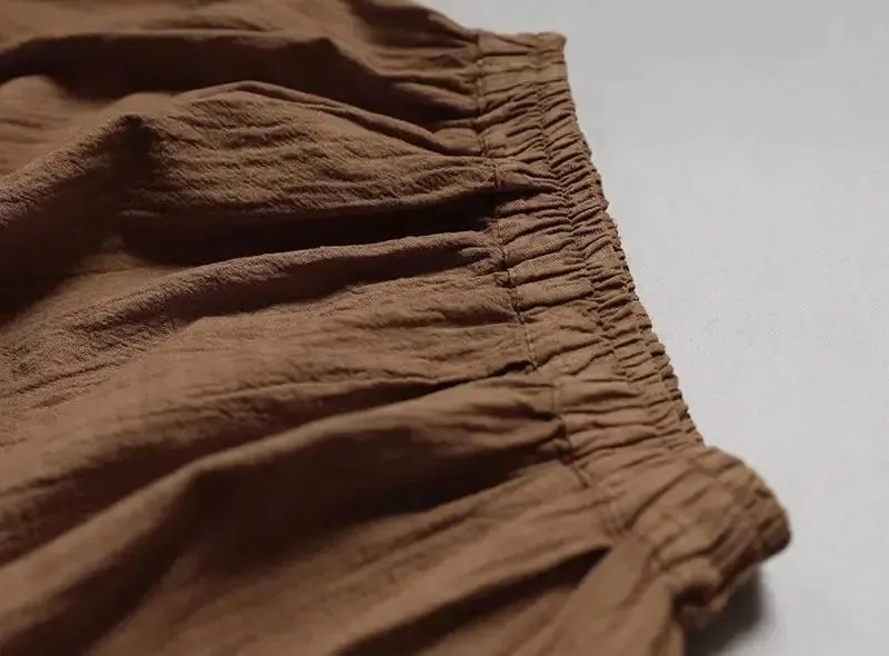 Linen Skirt Vintage Caramel Linen Lantern Skirt with Artistic Flair