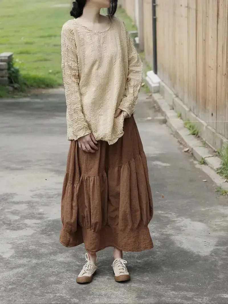 Linen Skirt Vintage Caramel Linen Lantern Skirt with Artistic Flair