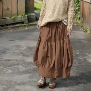 Linen Skirt Vintage Caramel Linen Lantern Skirt with Artistic Flair