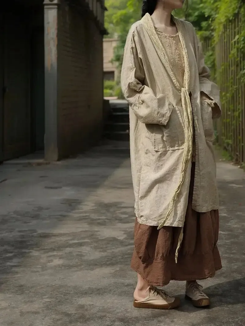 Linen Skirt Vintage Caramel Linen Lantern Skirt with Artistic Flair