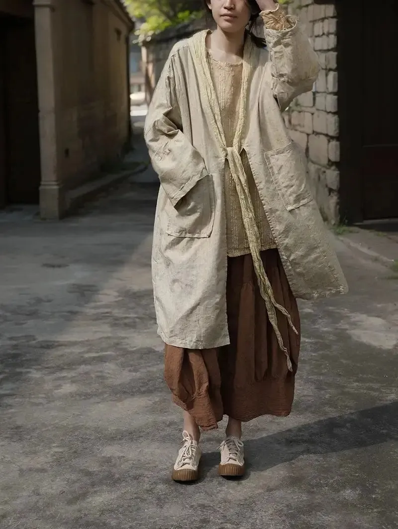Linen Skirt Vintage Caramel Linen Lantern Skirt with Artistic Flair
