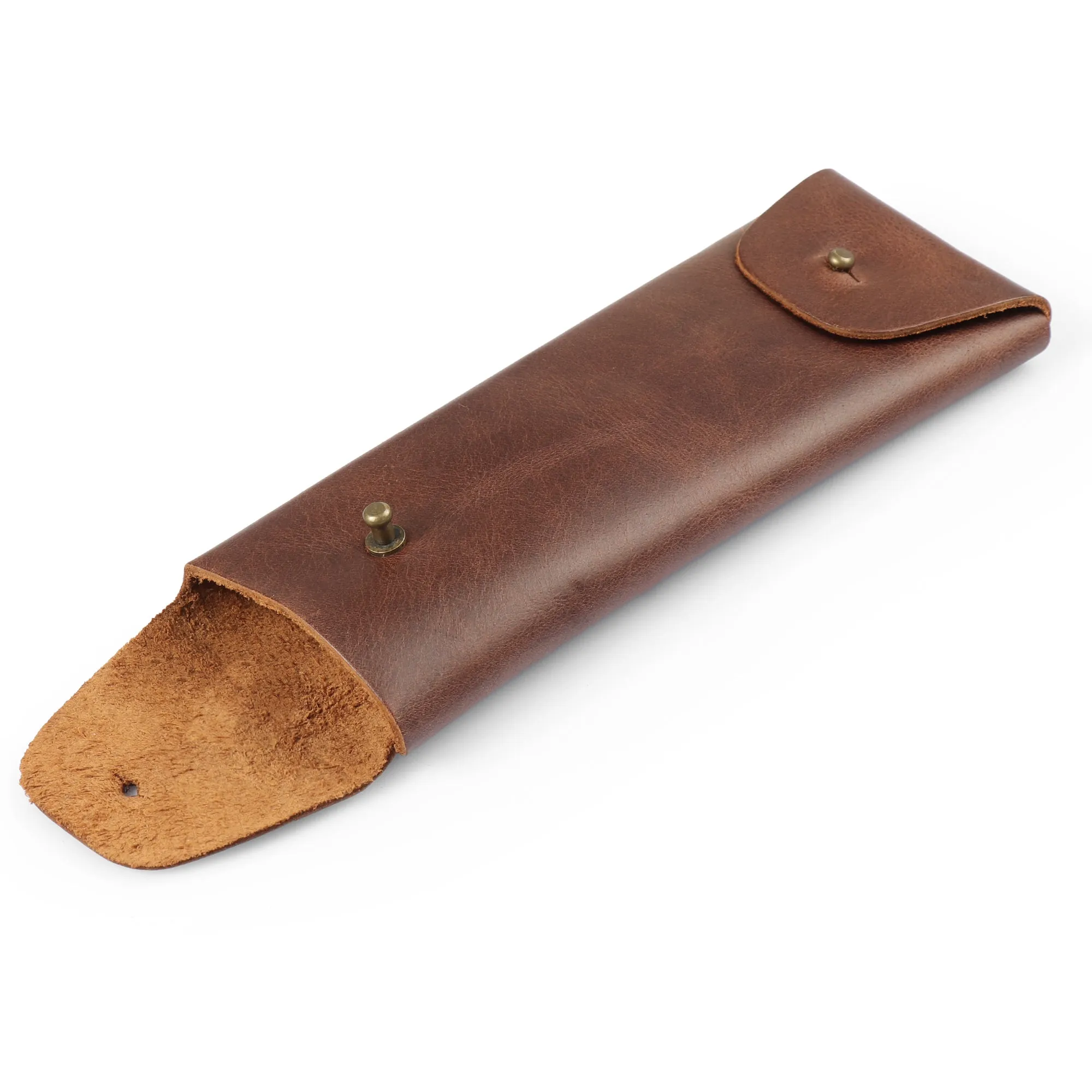Londo Top Grain Leather Pen Case with Metal Snap Fastener, Pencil Pouch Stationery Bag