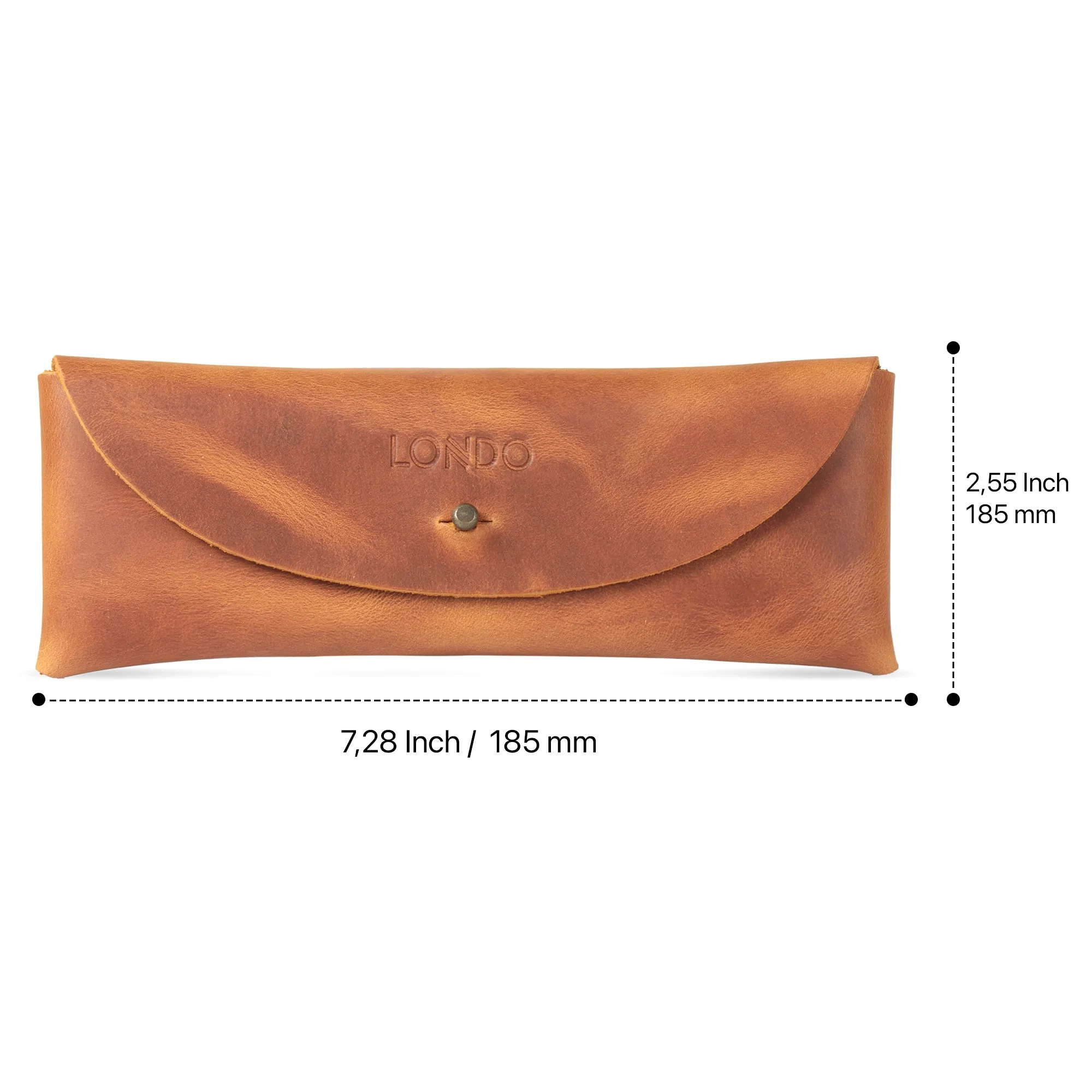 Londo Top Grain Leather Pen Case with Metal Snap Fastener, Pencil Pouch Stationery Bag