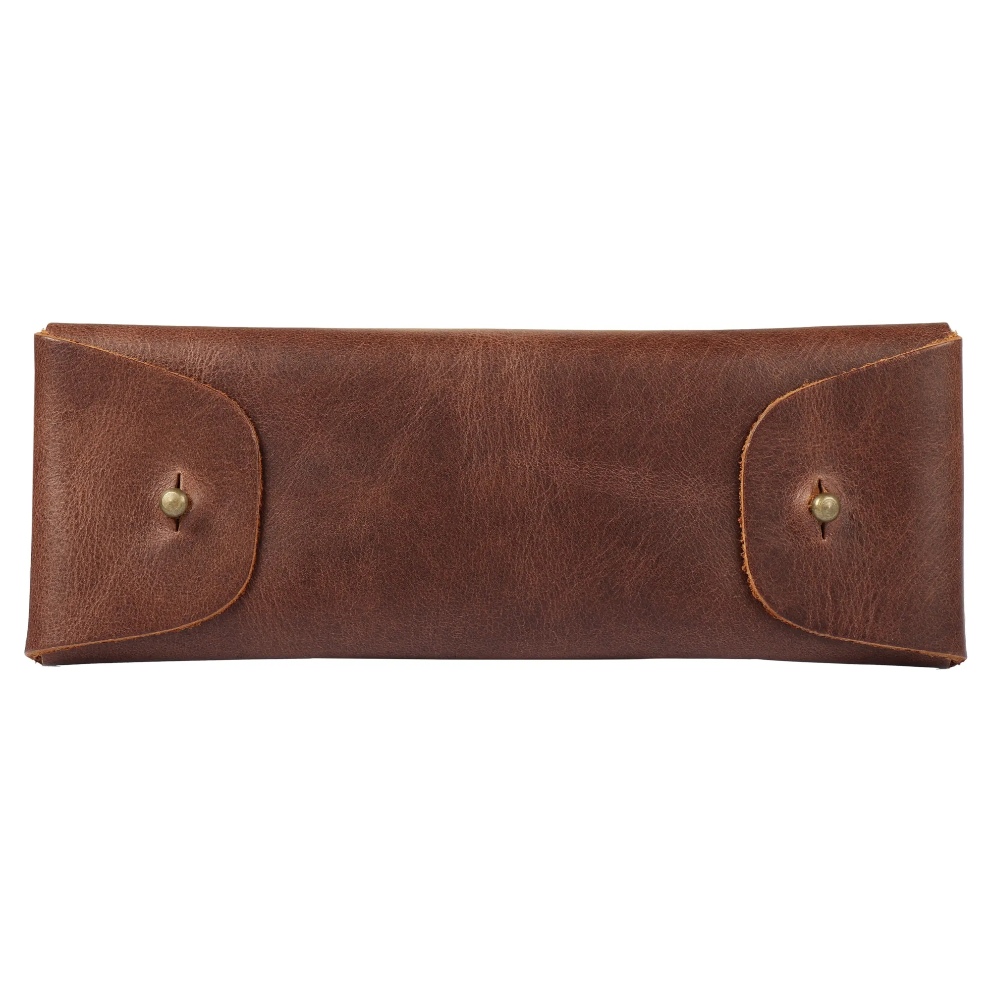 Londo Top Grain Leather Pen Case with Metal Snap Fastener, Pencil Pouch Stationery Bag